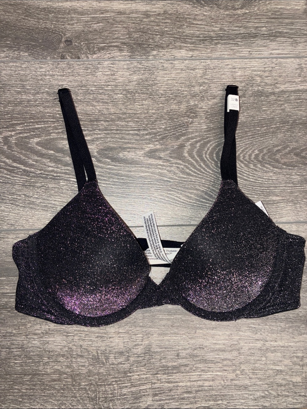 PINK Victorias Secret 32B Women’s Black Shimmer Padded Bra NWT